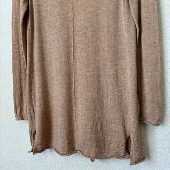 Cynthia Rowley Extrafine Merino Wool Open Front Longline Neutral Tan Cardigan - Picture 12 of 12